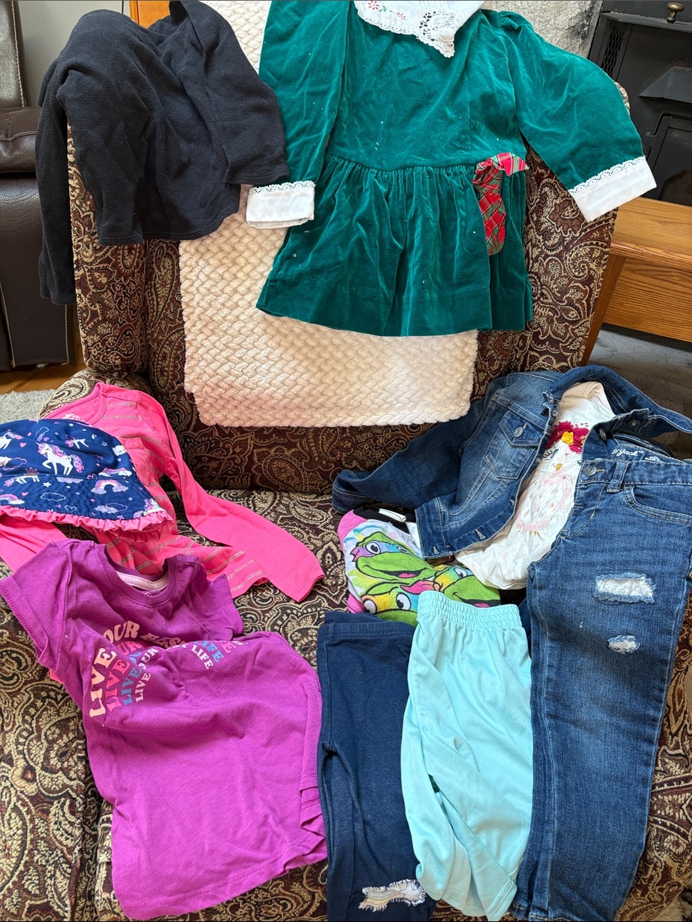 Granny's special vntg dress,  jacket, jeans, hat, shorts, tights...